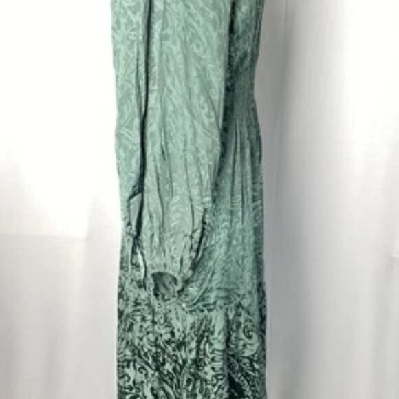 NEW ANTHROPOLOGIE Maxi Dress Green Size M Jacquard High Neck Balloon Sleeve - Picture 9 of 11